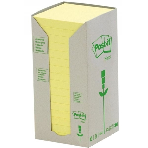 Notes samoprzylepny 76x76mm 16x100 kartek 654-1T żółty 3M POST-IT ekologiczny /3M-FT510110347/