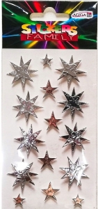 NAKLEJKI PRZESTRZENNE ALIGA GWIAZDKI MIX WZORÓW 15szt. NA ARKUSZU