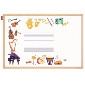Tablica edukacyjna magnetyczna suchościeralna 40x60cm nadruk WESOŁE INSTRUMENTY rama drewniana MEMOBE 1szt.  /MTM060040.MU02.01.51/