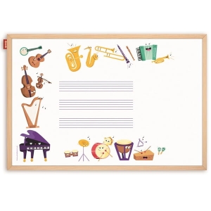 Tablica edukacyjna magnetyczna suchościeralna 60x90cm nadruk WESOŁE INSTRUMENTY rama drewniana MEMOBE 1szt.  /MTM090060.MU02.01.51/