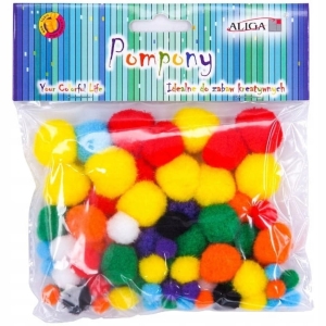 OZDOBY POMPONY ŚREDNICA 1,0/1,5/2,5cm ALIGA MIX KOLORÓW 78szt.