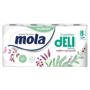 Papier toaletowy celuloza biały 3-warstwowy 3x15g 17,25m MOLA delikatna biała 8szt.