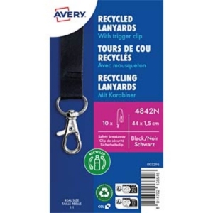 Smycz do identyfikatorów AVERY ZWECKFORM z zapięciem zabezpieczającym z karabińczykiem z recyklingowanego PET czarna 10szt.