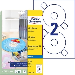 Etykiety papierowe na cd okrągłe 117mm AVERY ZWECKFORM 20ark 40etykiet białe błyszczące