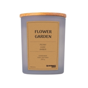 Świeca sojowa w szarym szkle z drewnianą pokrywą 200g DONAU HOME flower garden 1szt.
