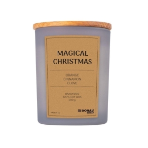 Świeca sojowa w szarym szkle z drewnianą pokrywą 200g DONAU HOME magical christmas 1szt.