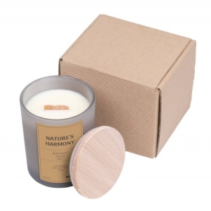 Świeca sojowa w szarym szkle z drewnianą pokrywą 200g DONAU HOME nature's harmony 1szt.
