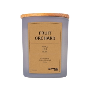 Świeca sojowa w szarym szkle z drewnianą pokrywą 200g DONAU HOME fruit orchard 1szt.