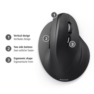 Mysz optyczna bezprzewodowa USB pionowa/wertykalna HAMA EMW-500 czarna 1szt.