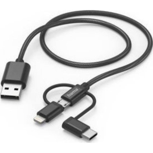KABEL Z ADAPTEREM 3W1 MICRO USB/USB-C/LIGHTNING 1.5m HAMA CZARNY 1szt.