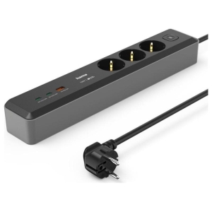 LISTWA ZASILAJĄCA 3GN SCHUKO, 1.4M, 2xUSB C/A PD 100W HAMA SZARA 1szt.