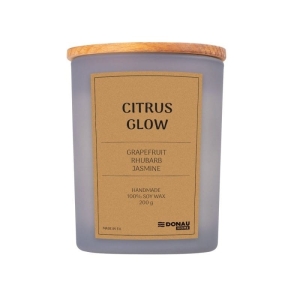 Świeca sojowa w szarym szkle z drewnianą pokrywą 200g DONAU HOME citrus glow 1szt.
