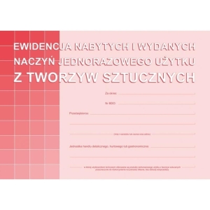 Druk offsetowy ewidencja nabytych i wydanych naczyń jednorazowego użytku A5 16 kartek MICHALCZYK I PROKOP