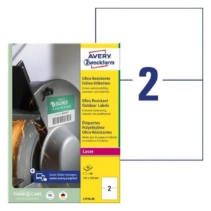 Etykiety foliowe polietylenowe 210x148mm AVERY ZWECKFORM wodoodporne ultra resistant 40ark 80etykiet białe matowe