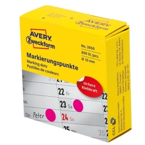 Etykiety na rolce papierowe okrągłe w dyspenserze 10mm 800etykiet AVERY ZWECKFORM różowe