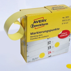 Etykiety na rolce papierowe okrągłe w dyspenserze 10mm 800etykiet AVERY ZWECKFORM żółte