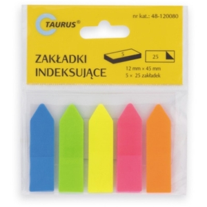 Zakładki indeksujące 12x45mm pp 5x25szt. TAURUS 48-120080-S neonowe strzałki 125szt.