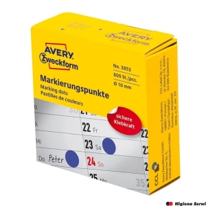 Etykiety na rolce papierowe okrągłe w dyspenserze 10mm 800etykiet AVERY ZWECKFORM niebieskie