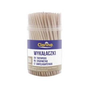 Wykałaczki drewniane 65mm CLARINA w pojemniku typu baryłka 200szt.