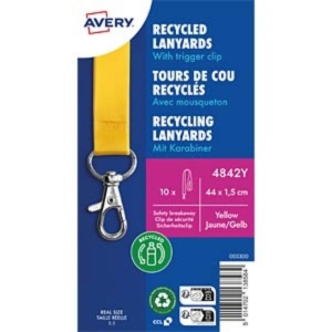 Smycz do identyfikatorów AVERY ZWECKFORM z zapięciem zabezpieczającym z karabińczykiem z recyklingowanego PET  żółta 10szt.