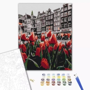 Kolorowanka/malowanie po numerach 40x50cm BRUSHME TULIPANY AMSTERDAMU W ZESTAWIE z pędzlami i farbami