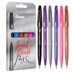 PISAKI PĘDZELKOWE DO KALIGRAFII I LITERNICTWA BRUSH SIGN PEN PENTEL 6szt