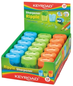 Temperówka plastikowa z pojemnikiem podwójna KEYROAD WAVE mix kolorów blister 1szt. /KR971686/