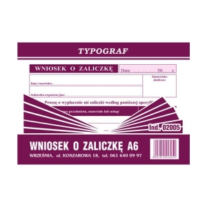 Druk "Wniosek o Zaliczkę" A6 2005 TYPOGRAF