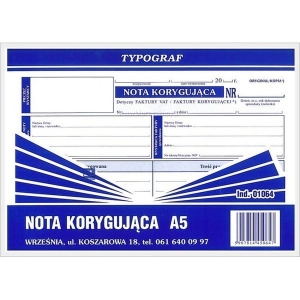 Druk "Nota Korygująca" A5 1064 TYPOGRAF