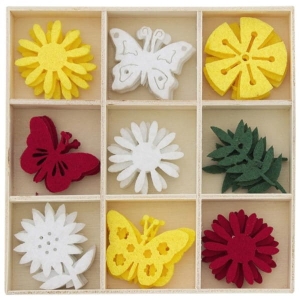 Ozdoby filcowe KWIATY I MOTYLE pudełko 36 szt. /253008/
